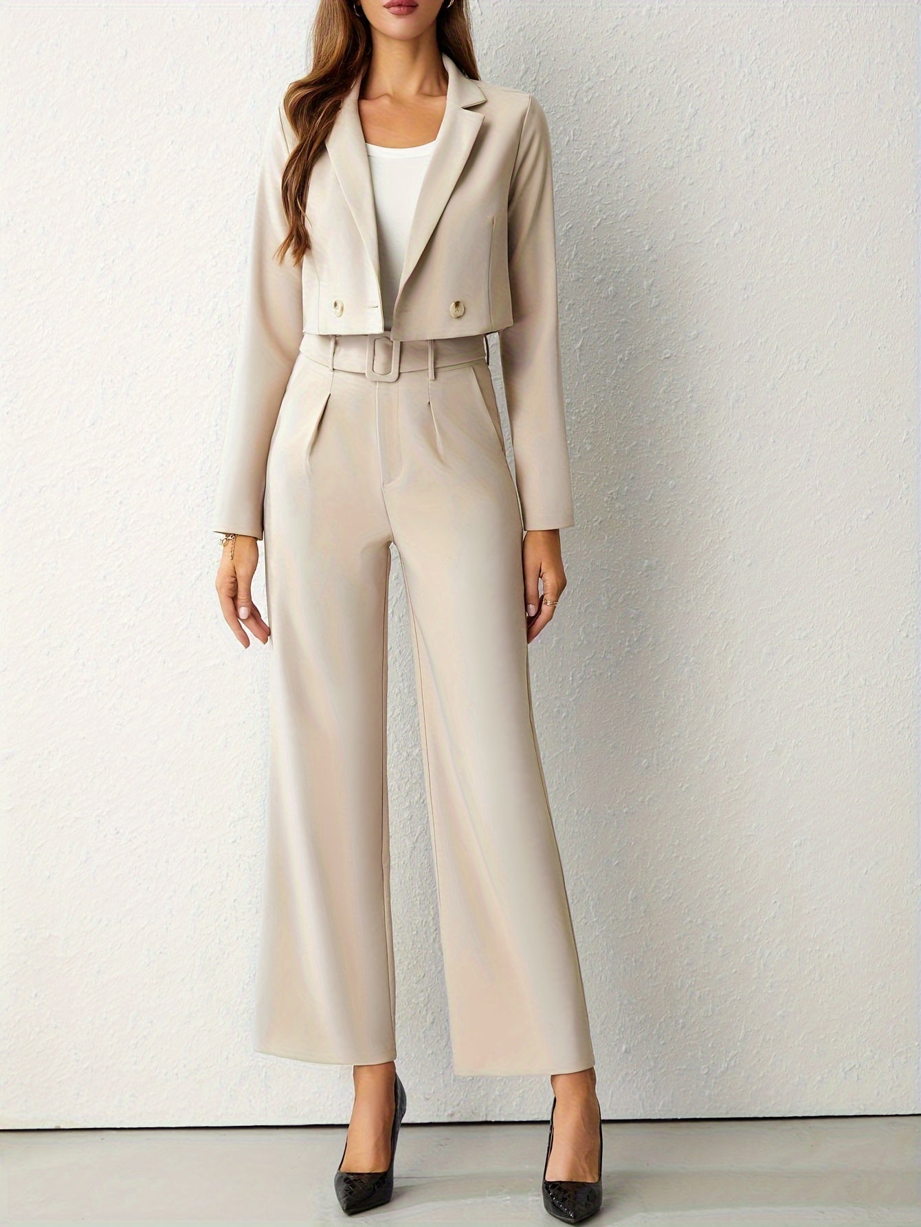 Margot | Women's Belted Tailored Pants Cream High Waisted