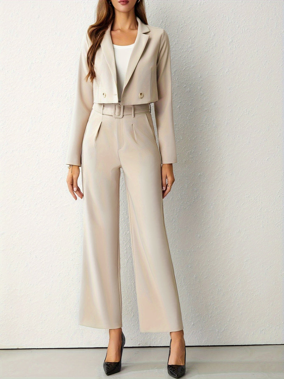 Dama Washington Margot women's belted tailored pants cream high waisted - view 6