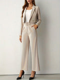 Dama Washington Margot women's belted tailored pants cream high waisted - front view