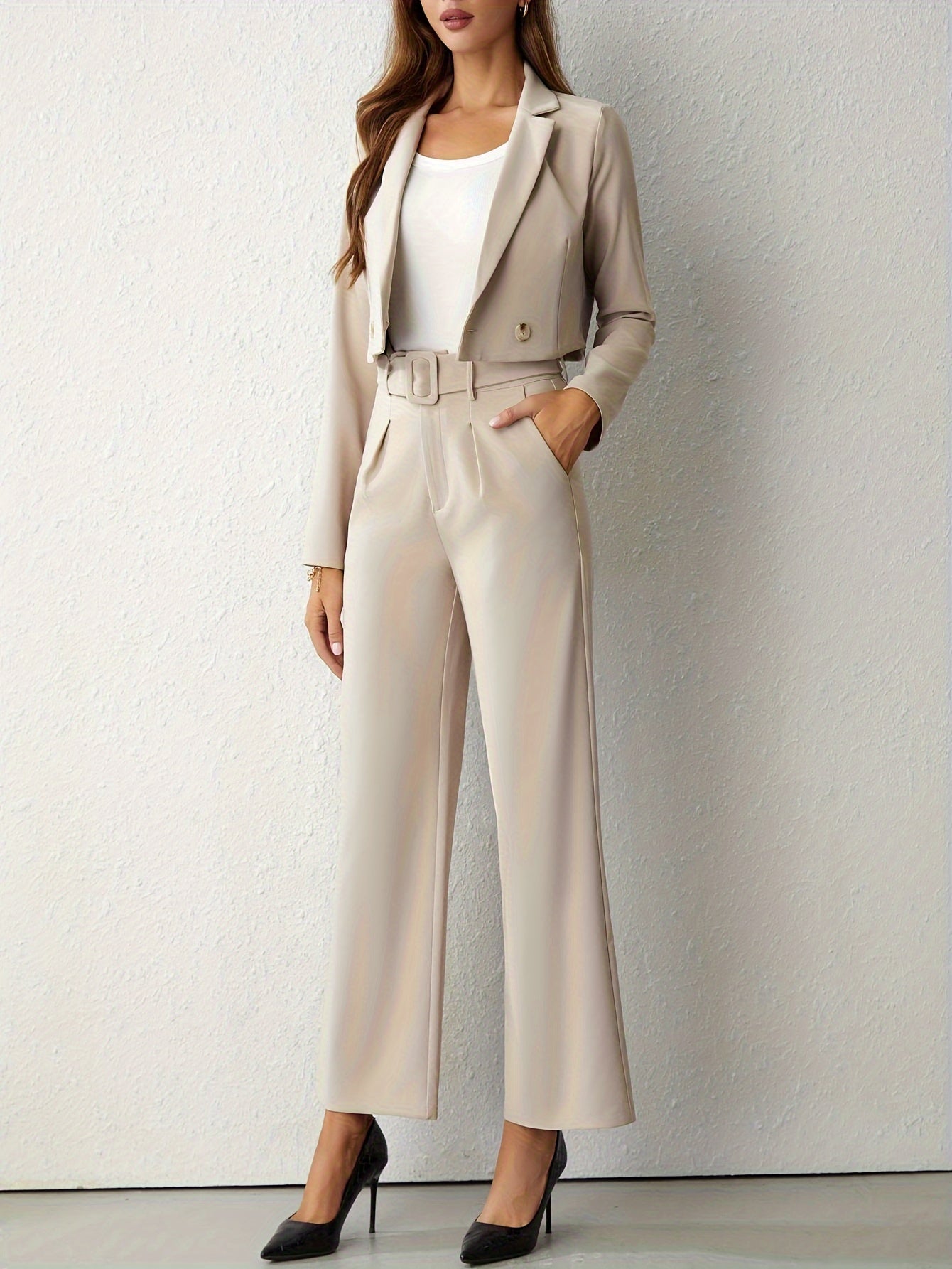 Margot | Women's Belted Tailored Pants Cream High Waisted