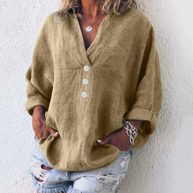 Liv | Women's Linen Button Down Shirt Cream Oversized