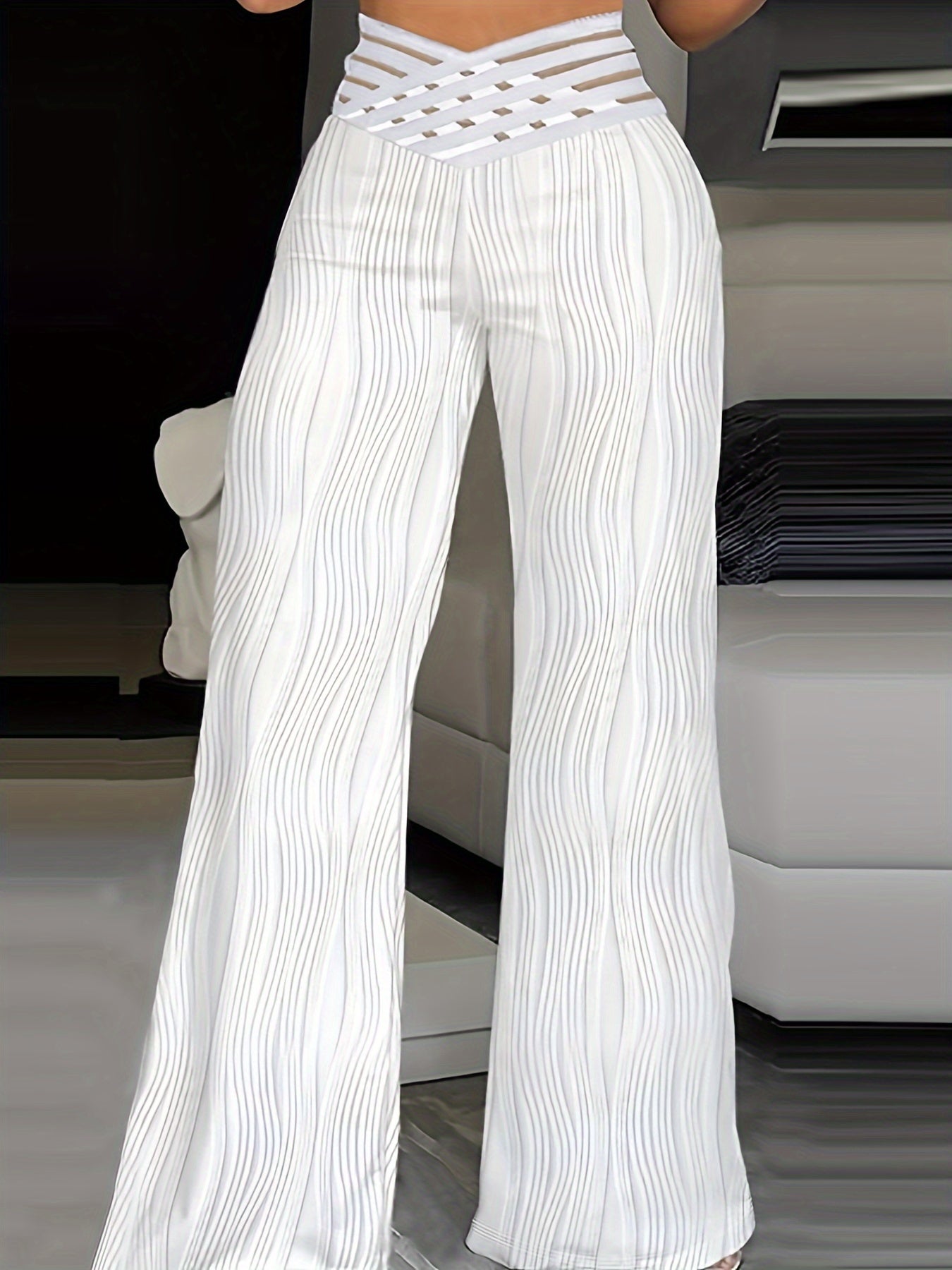 Rhea | Women's Wide Leg Pants White High Waisted Pleated