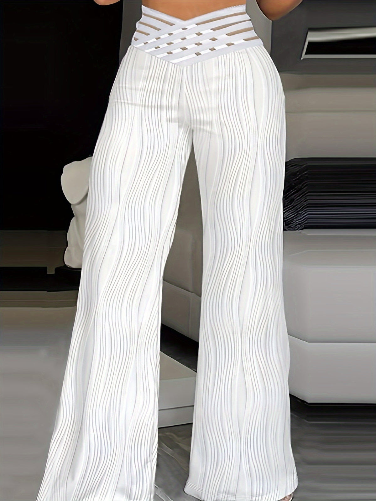 Dama Washington Rhea women's wide leg pants white high waisted pleated - front view