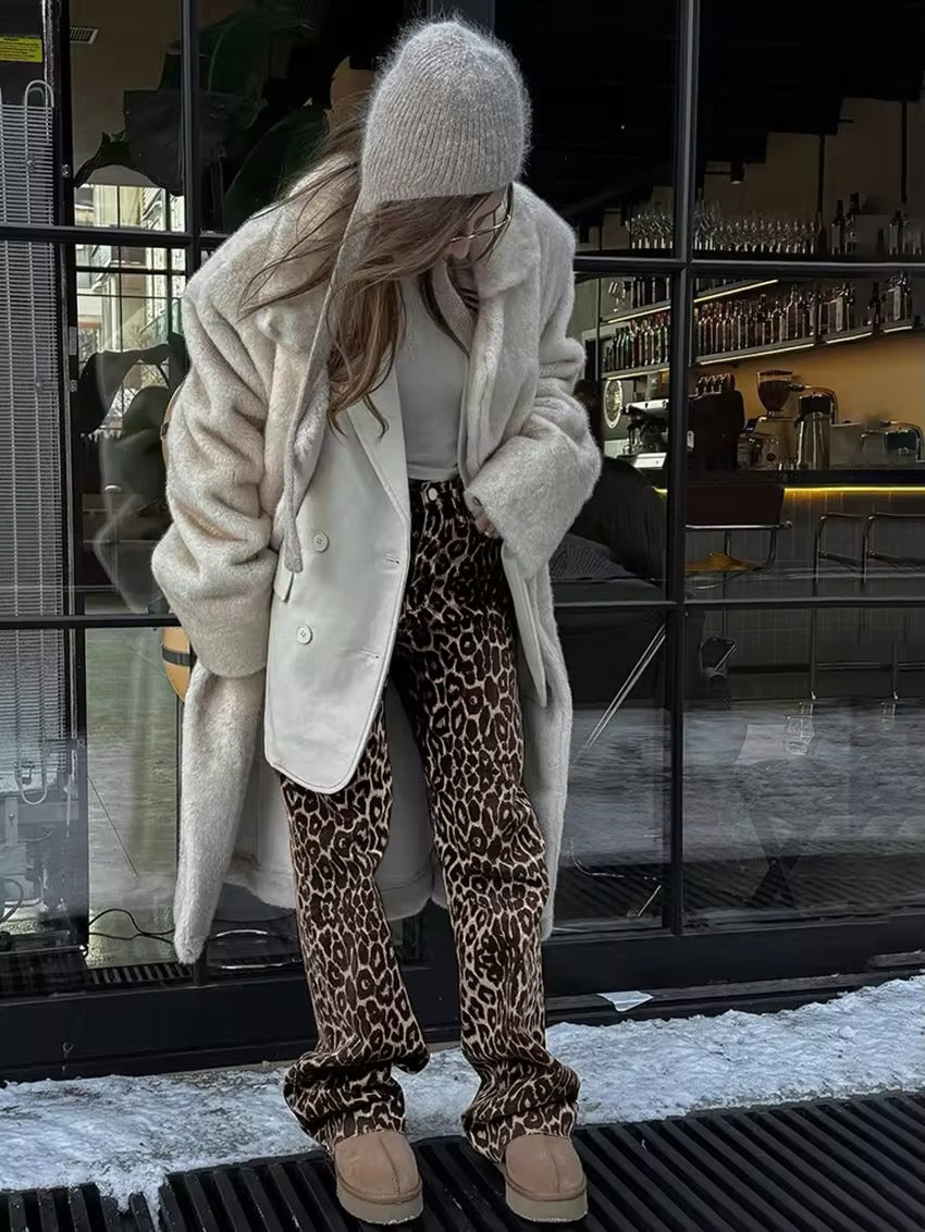 Zoe | Women's High Waisted Wide Leg Jeans Leopard Print