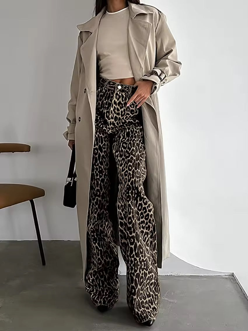 Zoe | Women's High Waisted Wide Leg Jeans Leopard Print