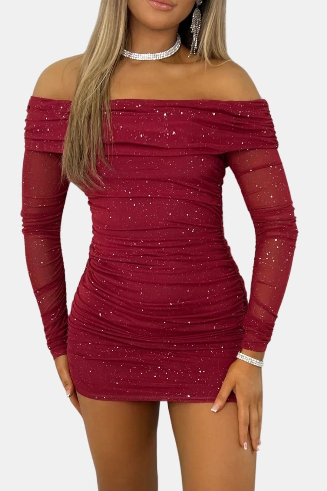 Demi | Women's Sequin Off Shoulder Mini Dress Black
