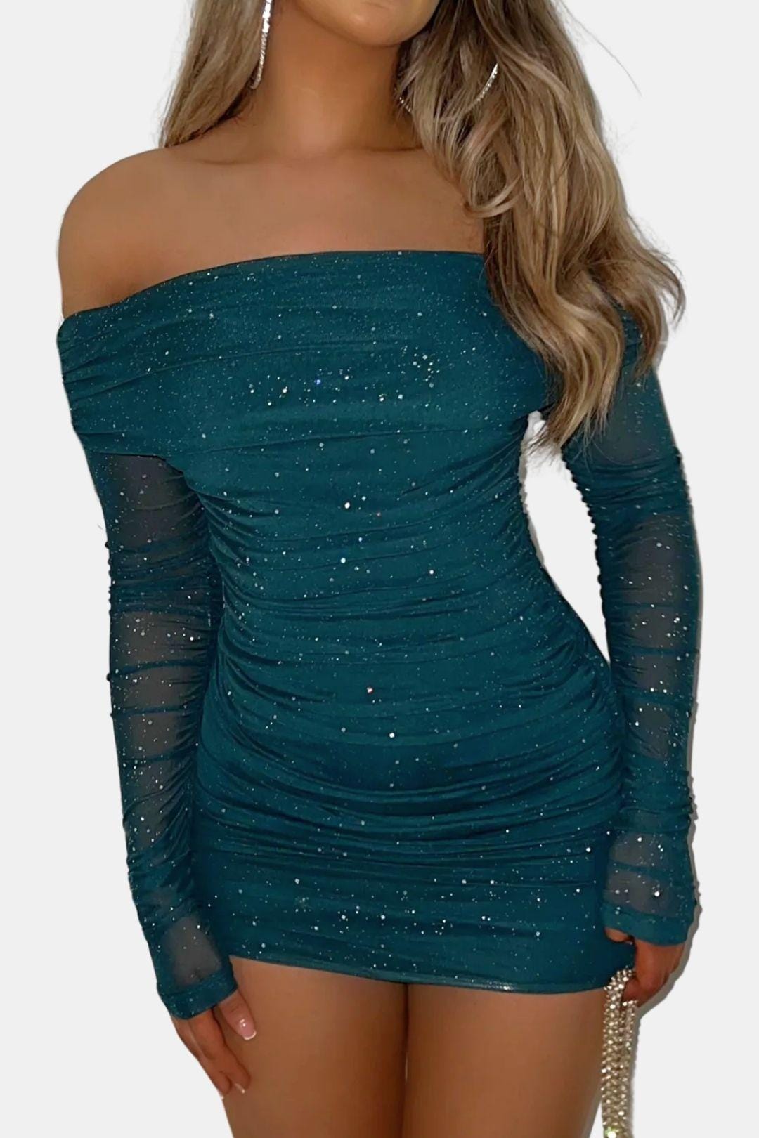 Demi | Women's Sequin Off Shoulder Mini Dress Black