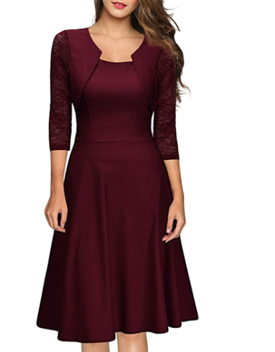 Romy | Women's A Line Midi Dress Red Lace Bolero