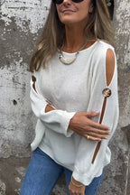 Dama Washington Mira women's oversized cutout sweater cream long sleeve - front view