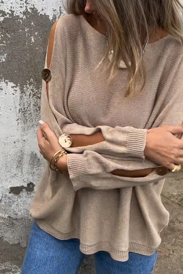 Mira | Women's Oversized Cutout Sweater Cream Long Sleeve