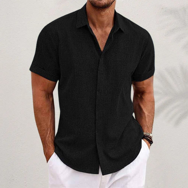 Nico | Men's Linen Shirt Navy Short Sleeve Button Up