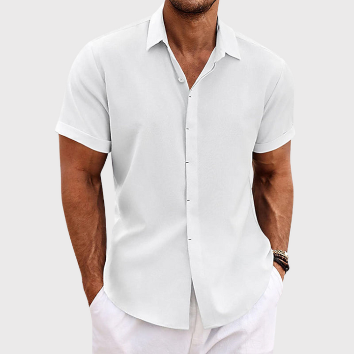 Nico | Men's Linen Shirt Navy Short Sleeve Button Up