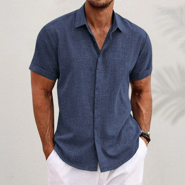 Nico | Men's Linen Shirt Navy Short Sleeve Button Up