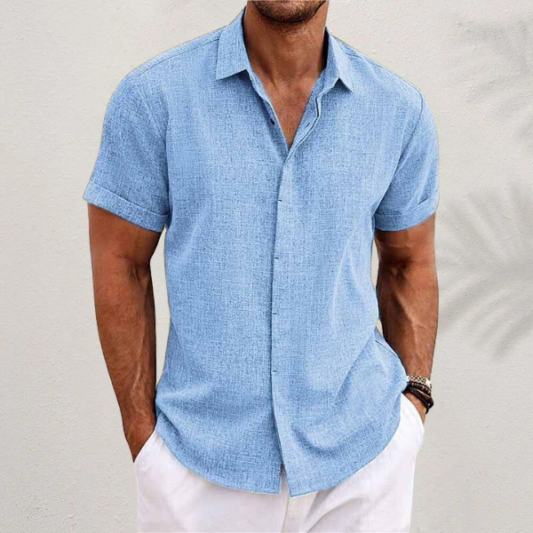 Nico | Men's Linen Shirt Navy Short Sleeve Button Up