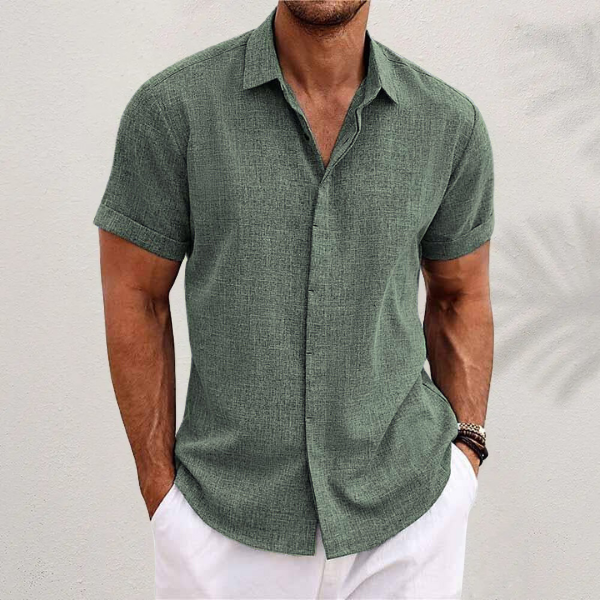 Nico | Men's Linen Shirt Navy Short Sleeve Button Up