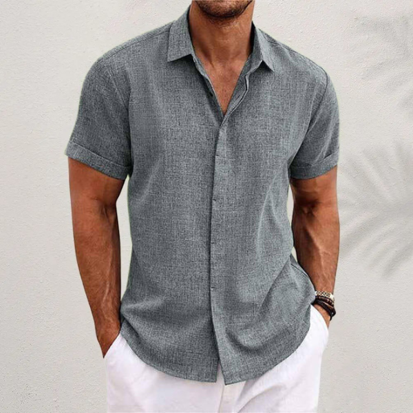 Nico | Men's Linen Shirt Navy Short Sleeve Button Up