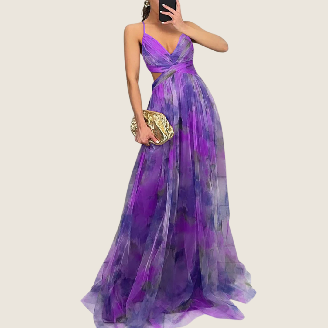 Lucia | Women's V Neck Maxi Dress Purple Chiffon Formal