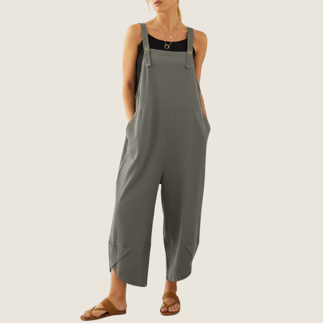Ines | Women's Linen Jumpsuit Navy Wide Leg