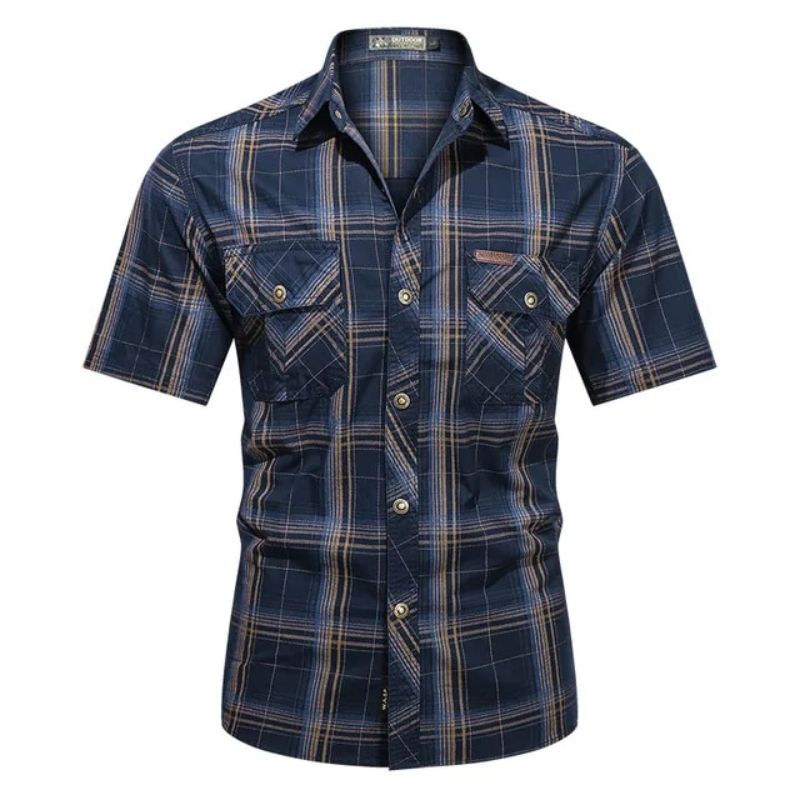 Jasper | Men's Flannel Shirt Navy Plaid Long Sleeve