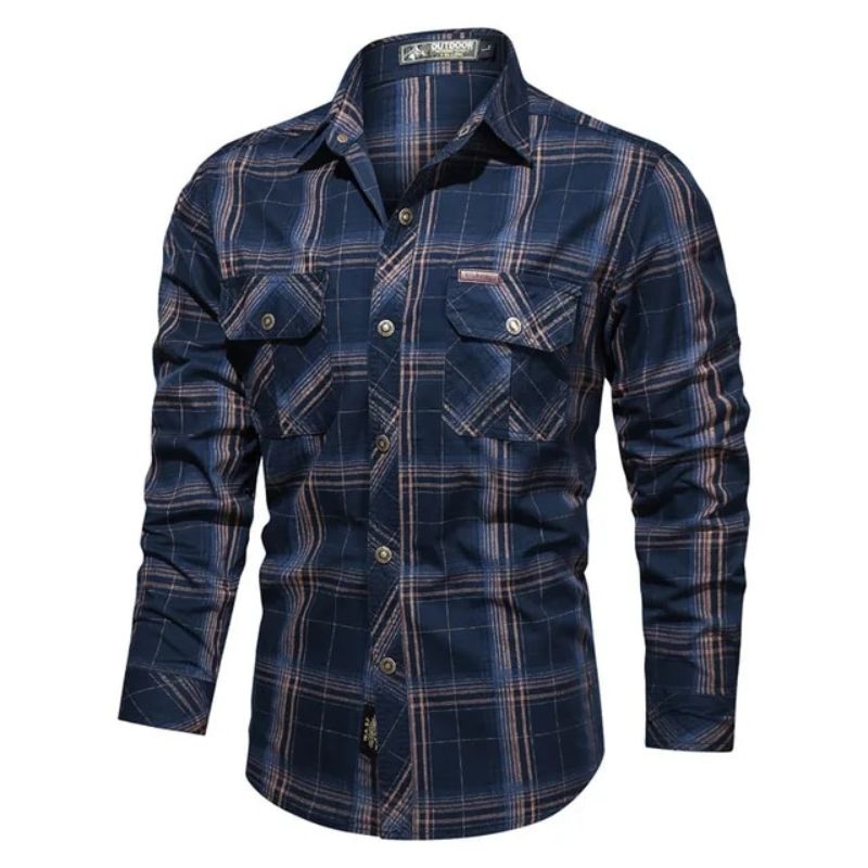 Jasper | Men's Flannel Shirt Navy Plaid Long Sleeve