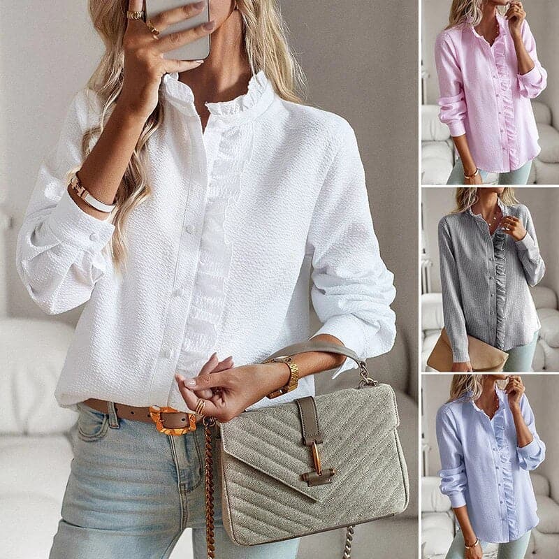 Lexi | Women's Ruffle Button Down Shirt Light Blue
