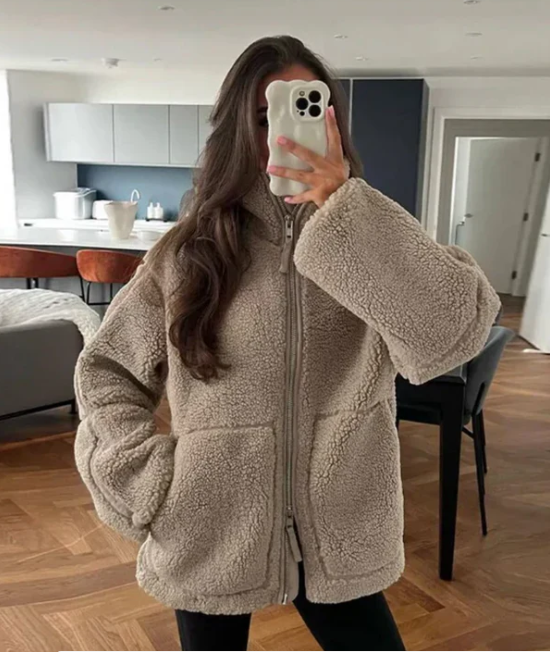 Dama Washington Loveday women's teddy zip-up coat - front view