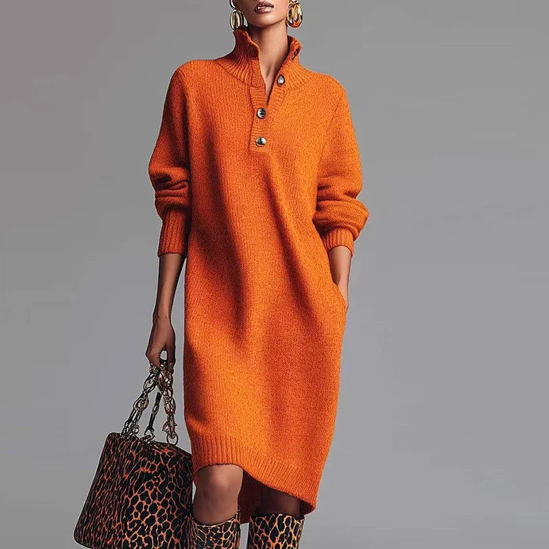 Stella | Women's Mock Neck Sweater Dress Orange