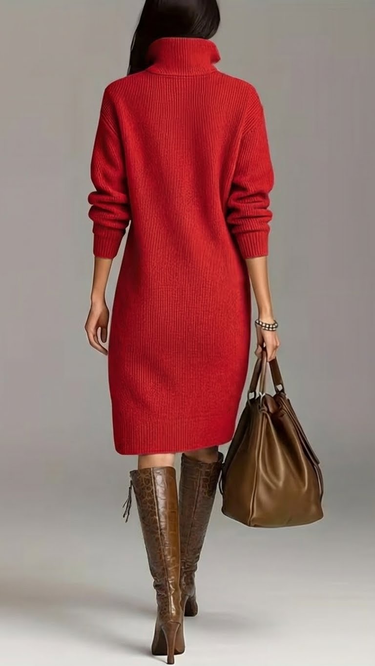 Stella | Women's Mock Neck Sweater Dress Orange