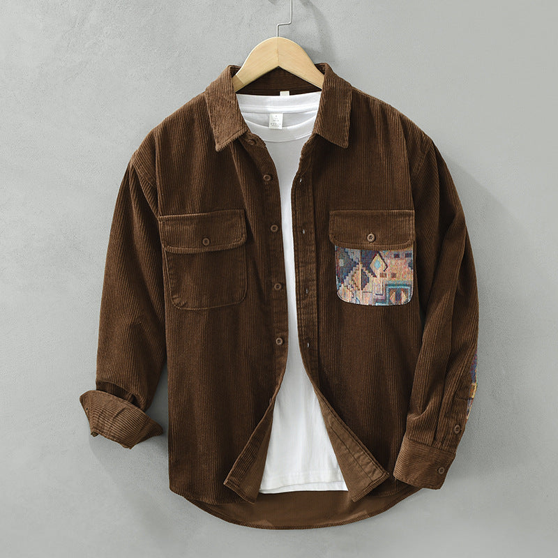 Wade | Men's Cream Corduroy Shirt Long Sleeve Relaxed Fit