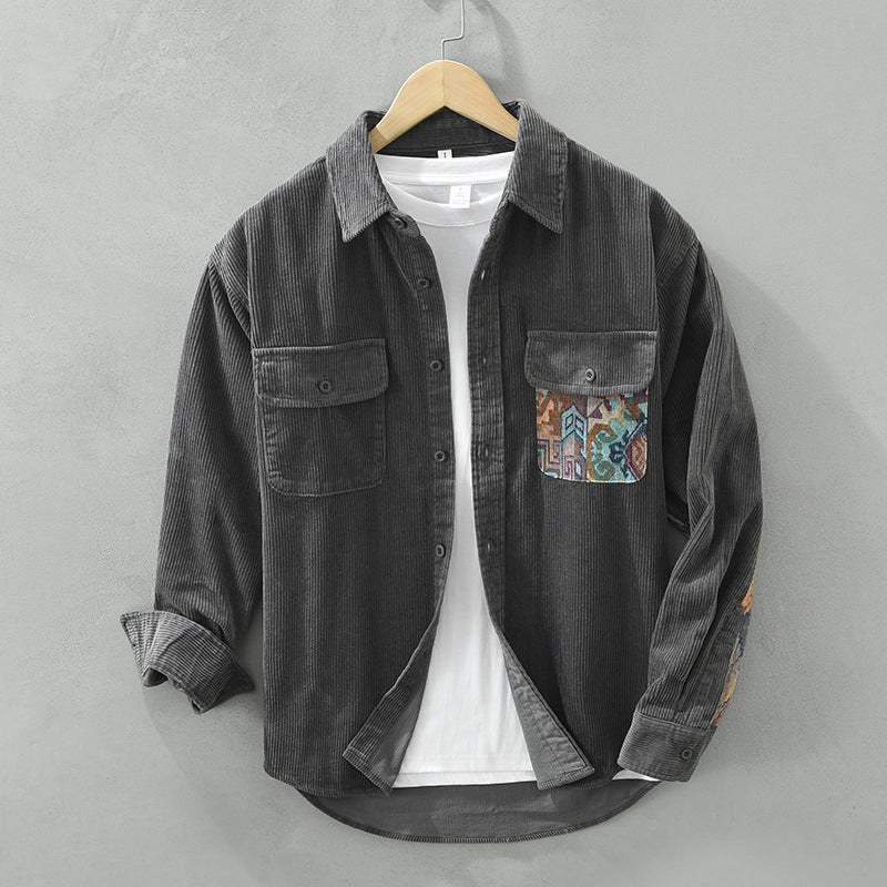 Wade | Men's Cream Corduroy Shirt Long Sleeve Relaxed Fit