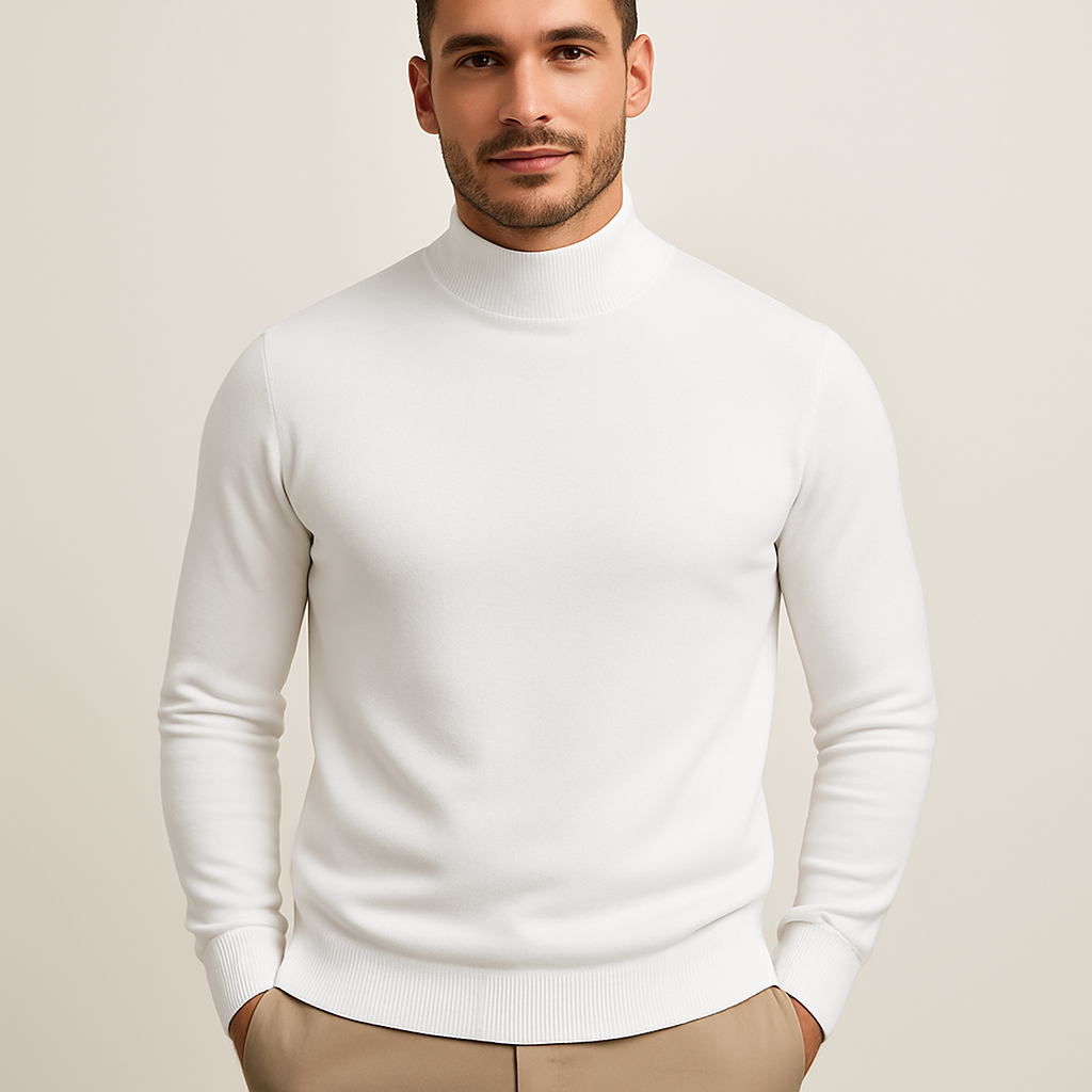 Ethan | Men's Turtleneck Sweater Cream Long Sleeve