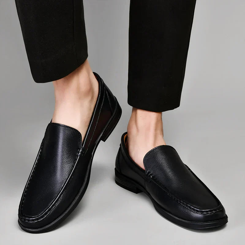Nash | Men's Leather Loafer Black Slip On Shoes