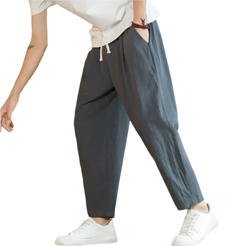 Beau | Men's Linen Pants Cream Loose Fit Drawstring
