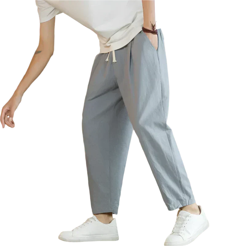 Beau | Men's Linen Pants Cream Loose Fit Drawstring