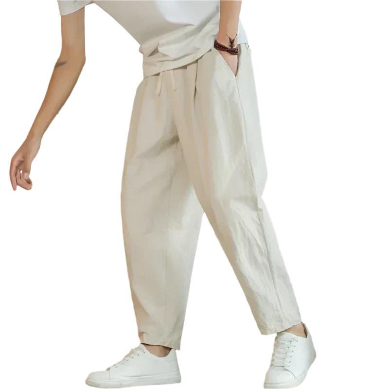 Beau | Men's Linen Pants Cream Loose Fit Drawstring