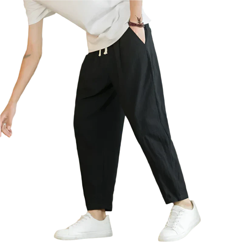 Beau | Men's Linen Pants Cream Loose Fit Drawstring