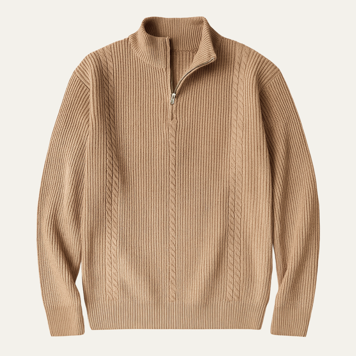 Beau | Men's Cable Knit Quarter Zip Sweater Cream
