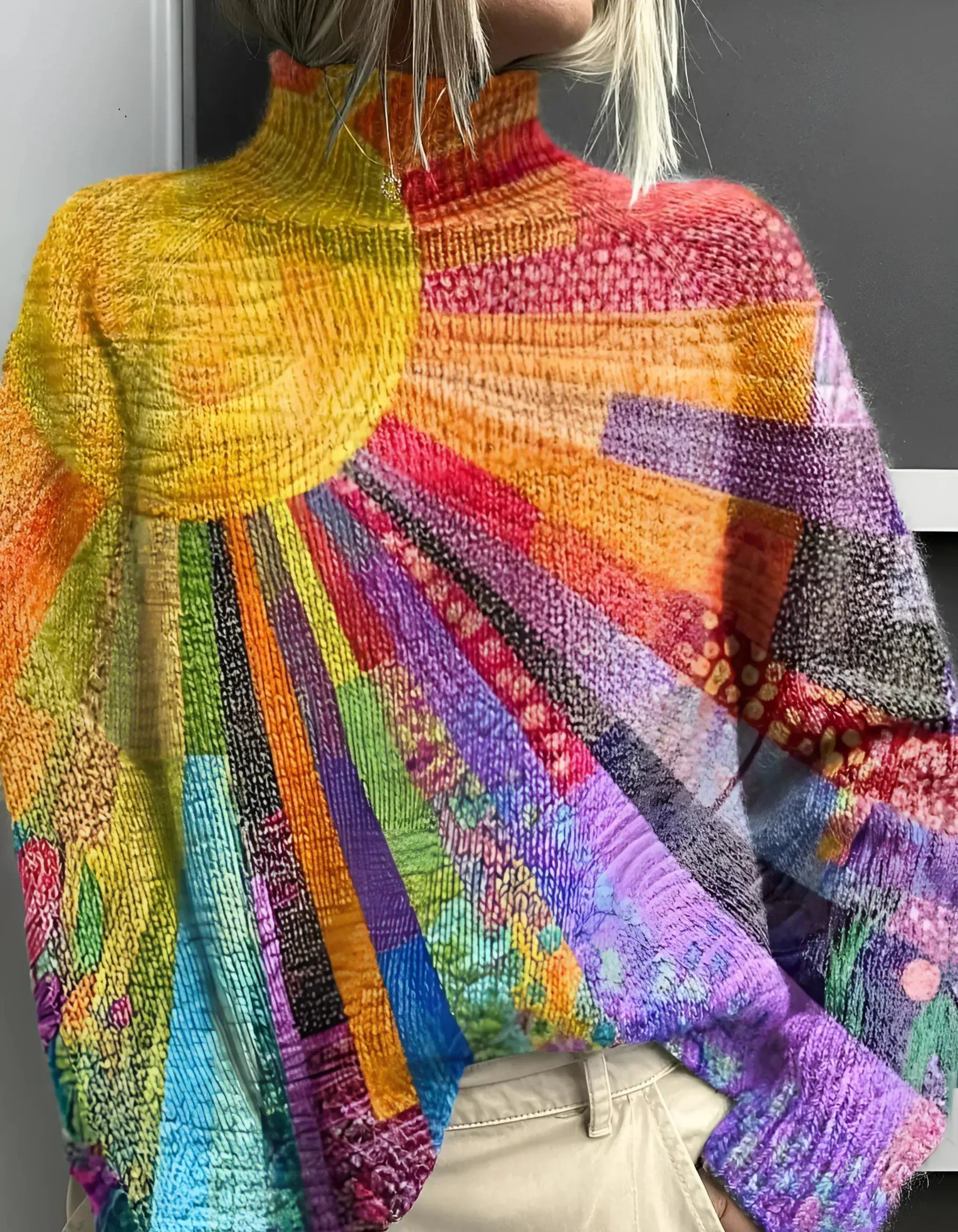 Kira | Women's Knit Sweater Multicolor Rainbow Striped Turtleneck