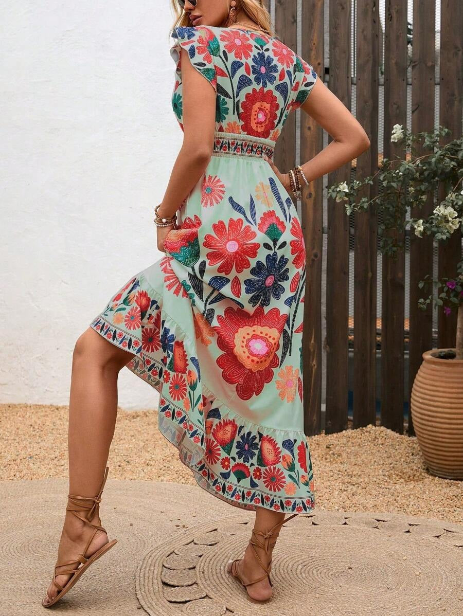 Rue | Women's Floral Maxi Dress Mint Puff Sleeve