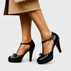 Dama Washington Ines women's t strap platform heels cream black bow - view 4