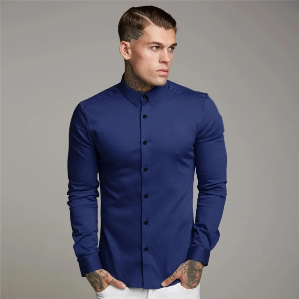 Rhys | Men's Slim Fit Button Up Shirt Burgundy Long Sleeve