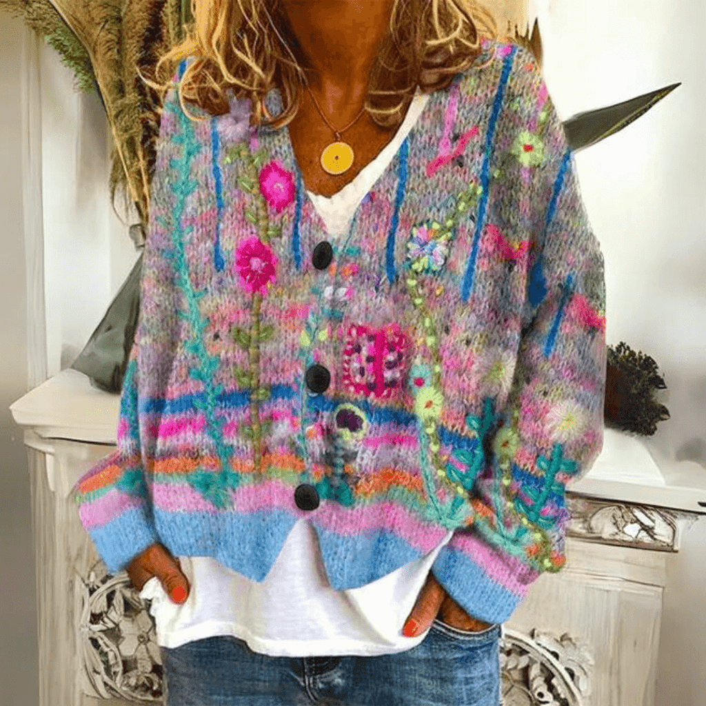Dama Washington Odin women's floral cardigan sweater multicolor button front - front view