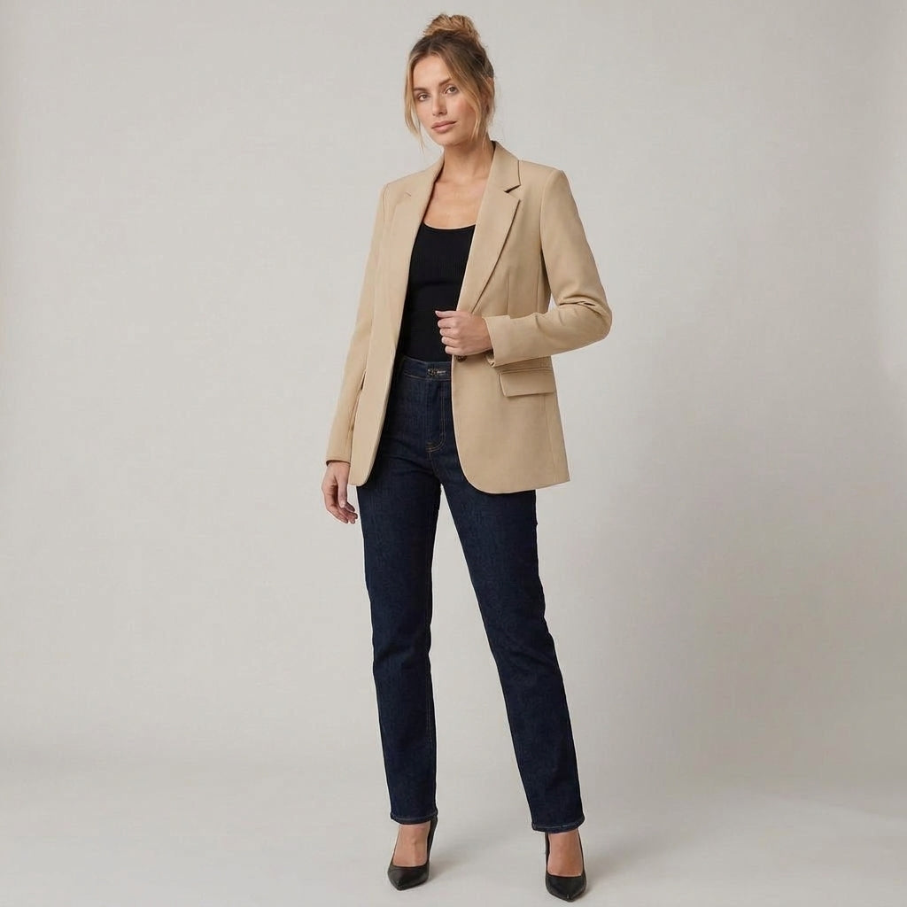 Dama Washington Vera women's tailored single button blazer Beige - model front view