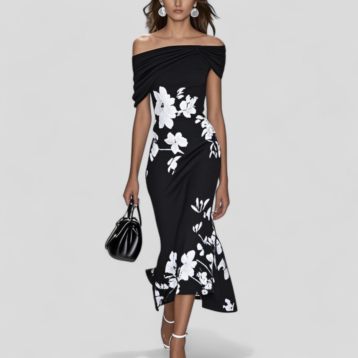 Dama Washington Ada women's off shoulder floral midi dress green white - view 3