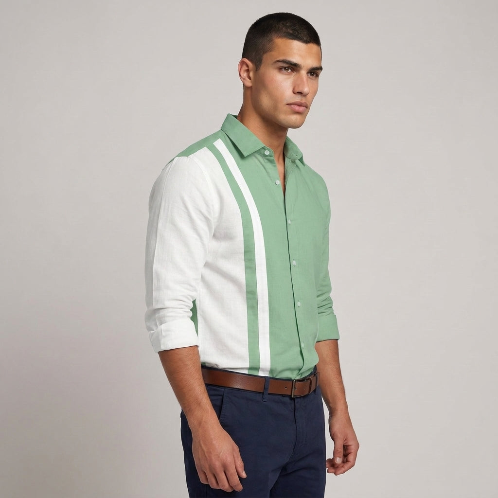 Dama Washington Axel color block button up shirt Green - model front view