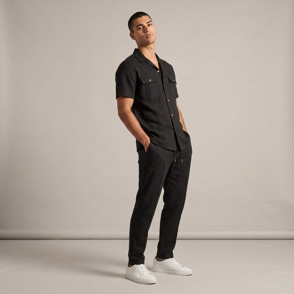 Dama Washington Marco linen matching set Black - full outfit model view
