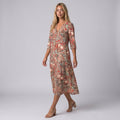 Dama Washington Nina floral V neck midi dress Red - full outfit model view