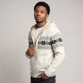 Dama Washington Blake men's sherpa lined cardigan cream Nordic pattern zip - model front view