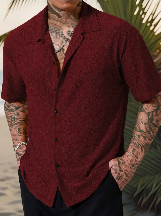 Callum | Men's Light Blue Eyelet Button Up Shirt Short Sleeve
