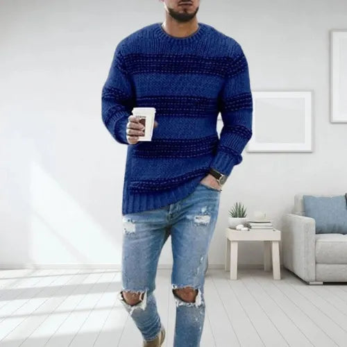 Arlo | Men's Crew Neck Cable Knit Sweater Cream Stripe